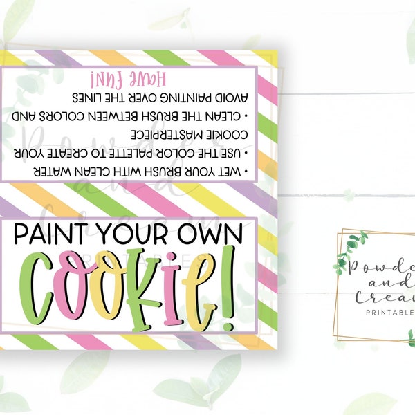 Printable 4" x 4" Easter Spring PYO Paint your Own Cookie Tag With Instructions - Cookie Tags - Cookie Bag Toppers - Cookie Cards