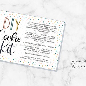 Afdrukbare DIY Cookie Kit instructiekaart - 3,5" x 5" - Afdrukbare Cookie Tag - Cookies - Eenvoudige DIY Cookie Card - Versier je eigen
