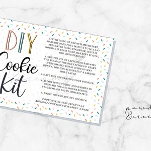 Printable DIY Cookie Kit Instruction Card - 3.5" x 5"- Printable Cookie Tag - Cookies- Simple DIY Cookie Card - Decorate Your Own