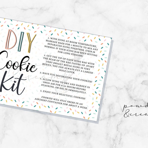 Printable DIY Cookie Kit Instruction Card - 3.5" x 5"- Printable Cookie Tag - Cookies- Simple DIY Cookie Card - Decorate Your Own