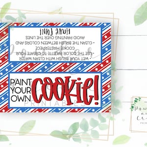 Imprimable 5 x 10,4 cm patriotique 4 juillet PYO grand, peignez votre propre décoration pour étiquette à biscuits avec instructions - étiquettes à biscuits - décoration de sac à biscuits