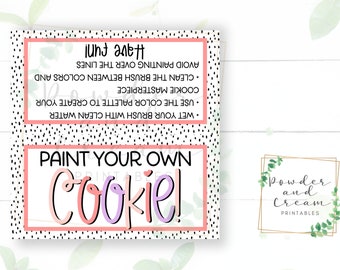 Printable 4" x 4" Valentines V-Day PYO Paint your Own Cookie Tag With Instructions - Cookie Tags - Cookie Bag Toppers - Cookie Cards