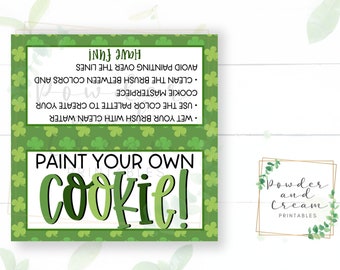 Printable 4" x 4" St Patrick's Day Paddy's PYO Paint your Own Cookie Tag With Instructions - Cookie Tags - Cookie Bag Toppers - Cookie Cards