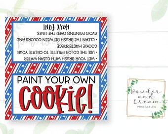 Printable 4&quot; x 4&quot; Memorial Day 4th Of July PYO - Paint your Own Cookie Tag Instructions - Cookie Tags - Cookie Bag Toppers - Cookie Cards -
