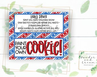 Printable 5&quot; x 4&quot; Patriotic 4th Of July PYO Large Paint your Own Cookie Tag Topper With Instructions - Cookie Tags - Cookie Bag Toppers