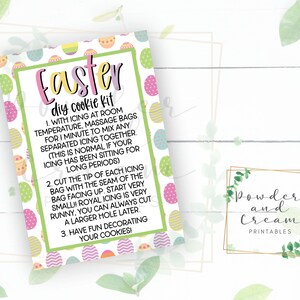 Kit di biscotti pasquali fai da te stampabile - Istruzioni - 3,5" x 5" - Etichetta stampabile - Biscotti - Biglietto per biscotti fai da te a forma di uovo di Pasqua primaverile - Decora il tuo