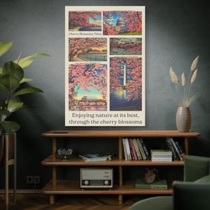 Stampa su tela "Fiori di ciliegio" di Washington, cartoline vintage con colori primaverili nostalgici, decorazioni da parete, decorazioni per la casa e l'ufficio, idee regalo per Washington DC