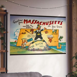 Saluti d'epoca del Massachusetts: un viaggio da cartolina nel Bay State - Poster di belle arti