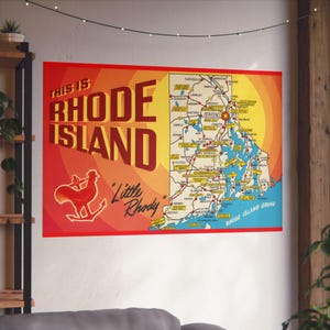 Rhode Island rétro : l'aventure de la carte touristique colorée de Little Rhodys - Poster d'art