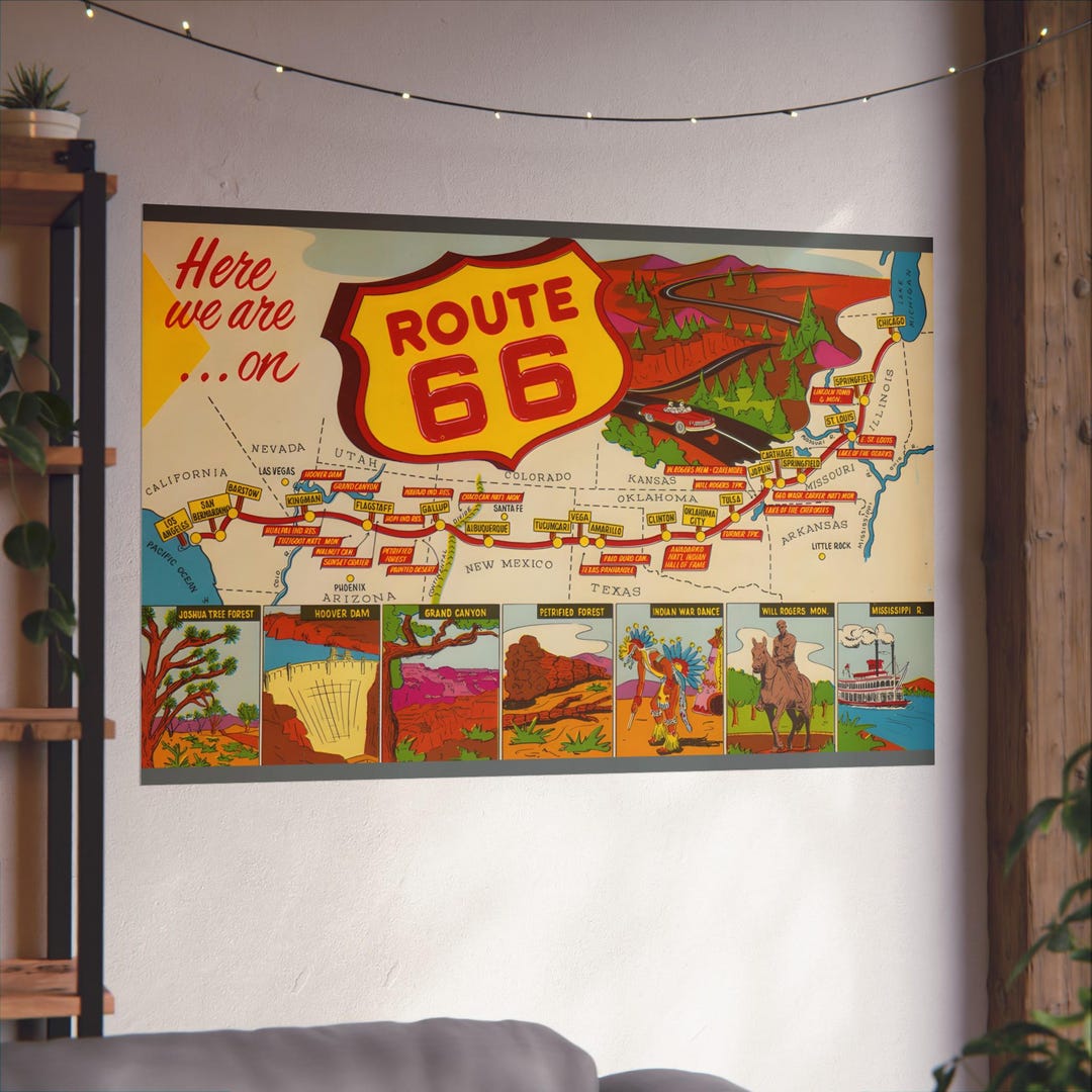 Route 66: the Mother Roads Vintage Adventure Map - Fine Art Poster - Etsy
