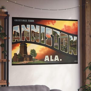 Saluti d'epoca: cartolina dei monumenti di Anniston, Alabama - poster di belle arti