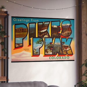 Vintage Pikes Peak: una cartolina di avventure in montagna in Colorado - Poster di belle arti