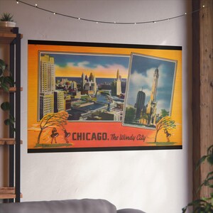 Chicago d'epoca: cartolina con lo skyline della città ventosa - poster di belle arti