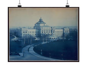 Grandeza histórica: La Biblioteca del Congreso en azul a principios del siglo XX - Póster de Bellas Artes