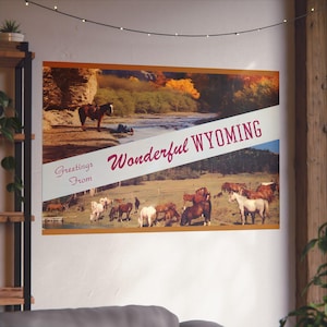 Évasion équestre d'automne : voeux de carte postale vintage du Wyoming - Poster d'art