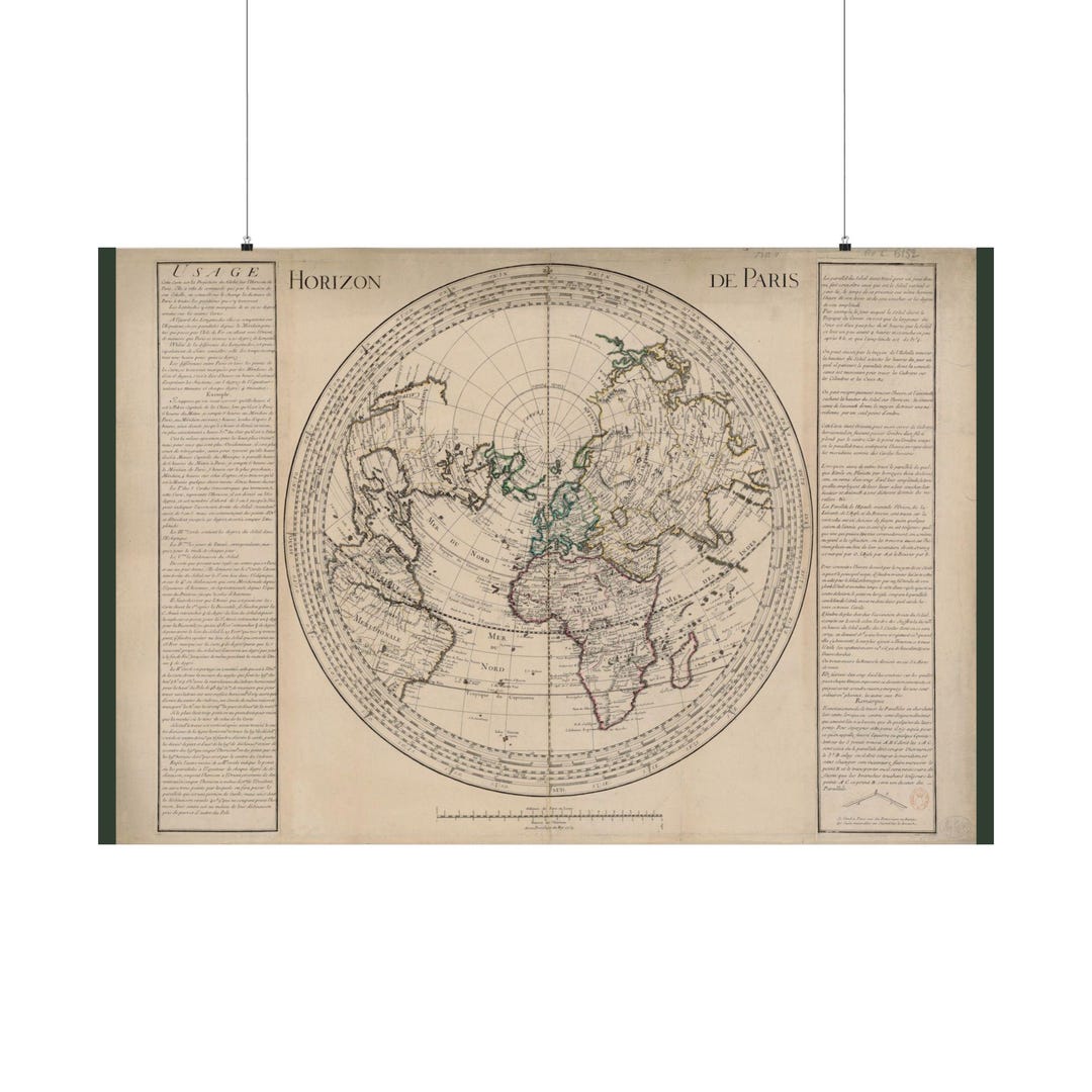 Horizon of Paris Map Poster Matte Horizontal Poster Antique World Map ...