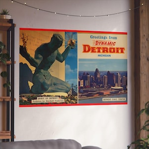 Détroit dynamique : une carte postale vintage hommage à la ville de l'automobile - Poster d'art