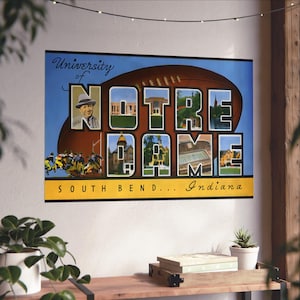 Vintage Notre Dame Football Poster - Retro South Bend College Wall Art - Mid-Century Americana Sports Decor