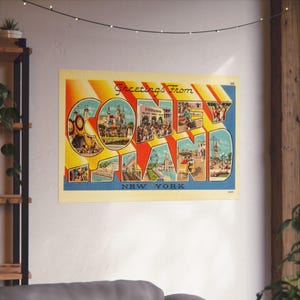 Posterprint, vintage Coney Island Time Capsule-kunst, retro ansichtkaartcharme, mat decor aan de muur, horizontale kunstafdruk
