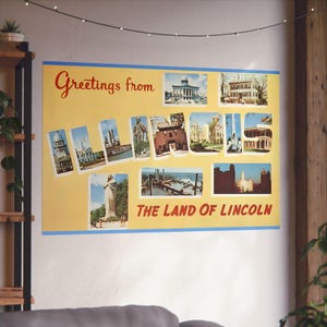 Cartolina d'epoca dell'Illinois: monumenti della terra di Lincoln - Poster di belle arti