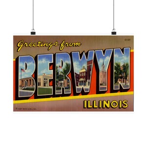 Vintage Americana: Saluti da Berwyn Illinois, cartolina postale grande - Poster di belle arti