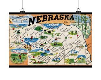 Vintage Nebraska Map Print: Illustrated Cornhusker State Art