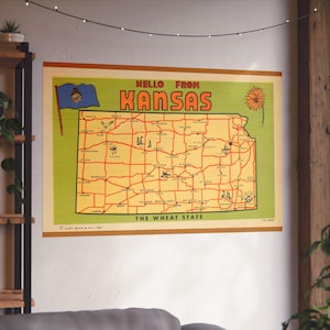 Kansas d'epoca: la mappa illustrata dello stato del grano - poster di belle arti
