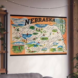 Vintage Nebraska: mappa illustrata dello stato di Cornhusker - poster di belle arti
