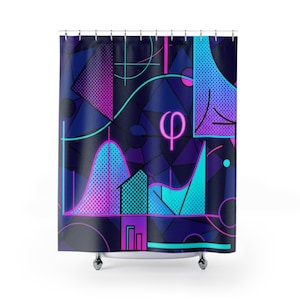 Geometric Math Shower Curtain | Golden Ratio, Bell Curve, Dark Abstract Art