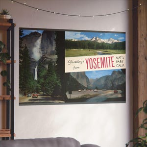 Yosemite vintage : un voyage de carte postale à travers des merveilles naturelles - Poster d'art