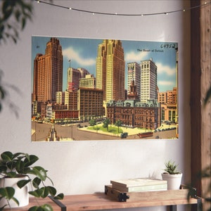 Detroit&#39;s Golden Era: Urban Symphony in Vintage Postcard Art