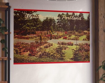 Blooming Nostalgia: Vintage Portland Rose Garden Postcard - Fine Art Poster