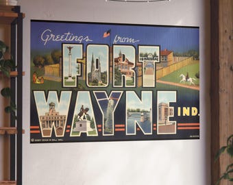 Americana vintage : carte postale de voeux de Fort Wayne - Poster d'art