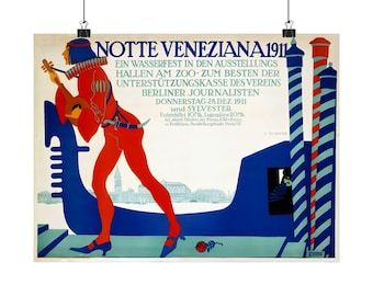 Venetian Carnival Berlin Zoo Water Festival 1911 Vintage Poster
