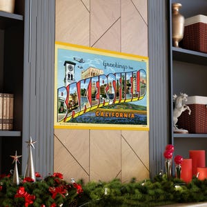 Vintage Greetings: Bakersfield's Mid-Century Charm in Large Letters - Fine Art Poster