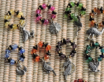 All birds, Phoenix and other Birds and Crystal beads Wine Charms - Choose your set!