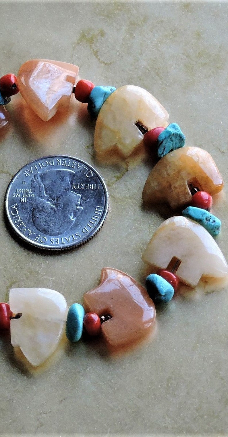 Caramel Quartz Bears Native American Fetish Stones Bracelet 8 length