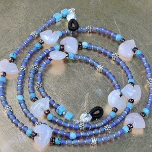 Quartz Stone Bear Eyeglasses Chain: Matte Blue Glass Beaded Glasses Holder