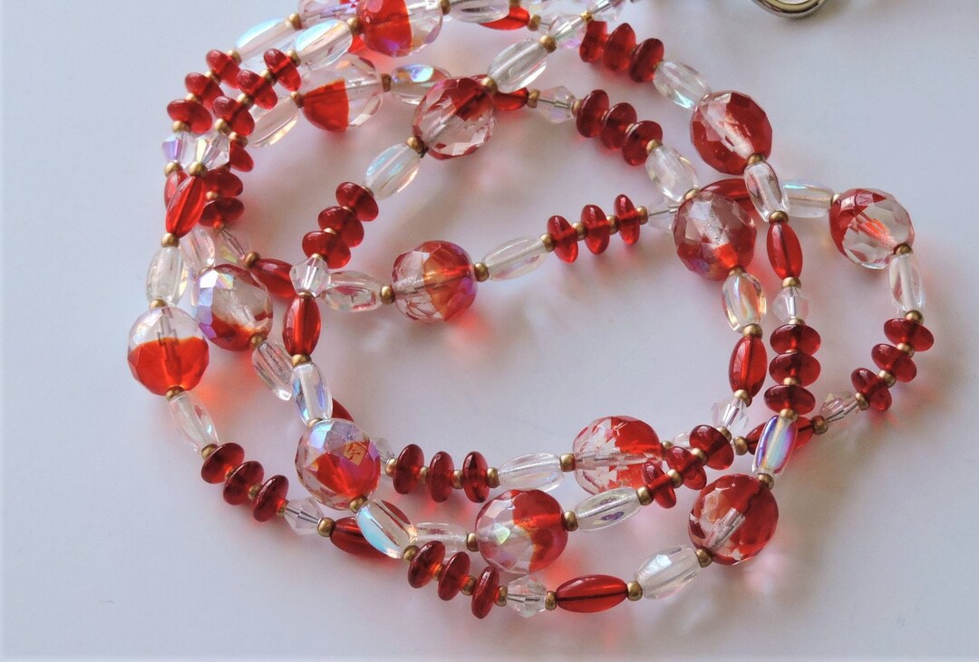 Red N Clearab 2 Tone Beads Beaded Eye Glasses Holder Glasses Etsy