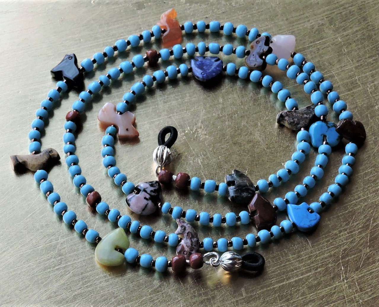 Turquoise Beaded Eyeglass Chain With Southwest Carved Stone  display picture 1
