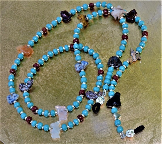 Southwest Carved Stone Eyeglasses Chain: Turquoise Glass  display picture 2