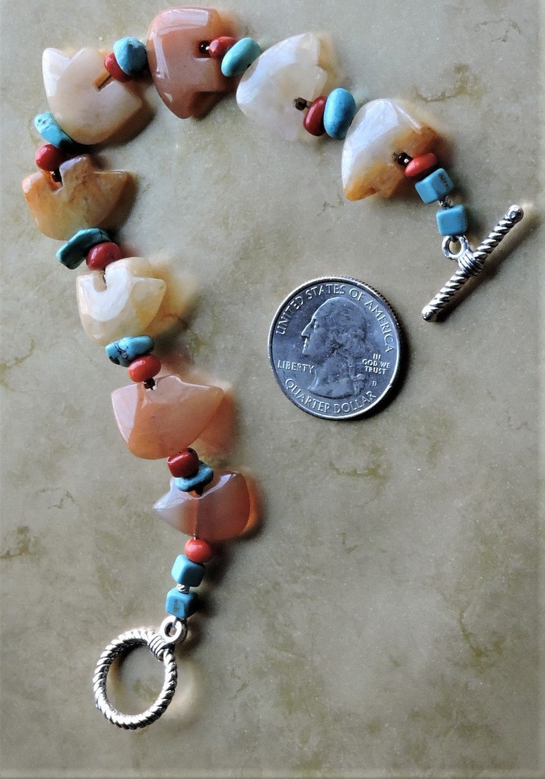 Caramel Quartz Bears Native American Fetish Stones Bracelet 8 length