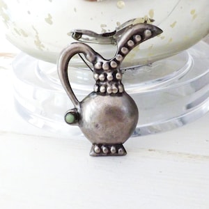 Handmade Southwestern Sterling Silver Turquoise Bead Pin Brooch Southwest hand made Pitcher Urn Mexico AS IS Old Vintage