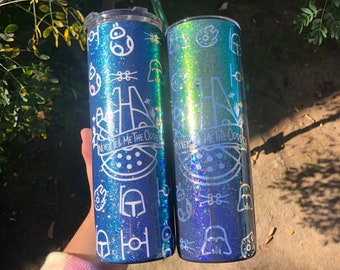 Never tell me the odds 20oz falcon tumbler with color shifting glitter and full space themed wrap stainless steel double walled travel cup