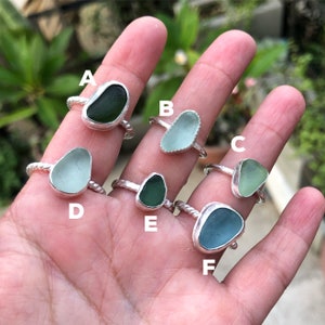 Sea Glass stacking rings in sterling silver bezel set Seaham England Sea Glass