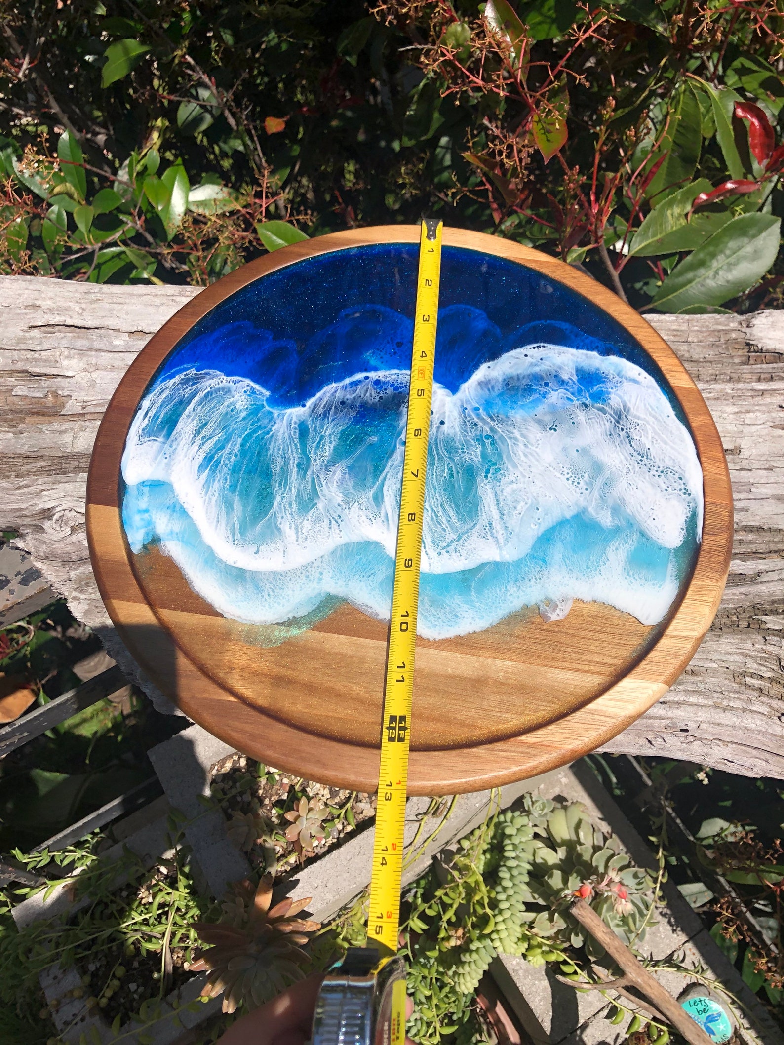 Acacia wood lazy Susan with epoxy resin wave design ocean Etsy