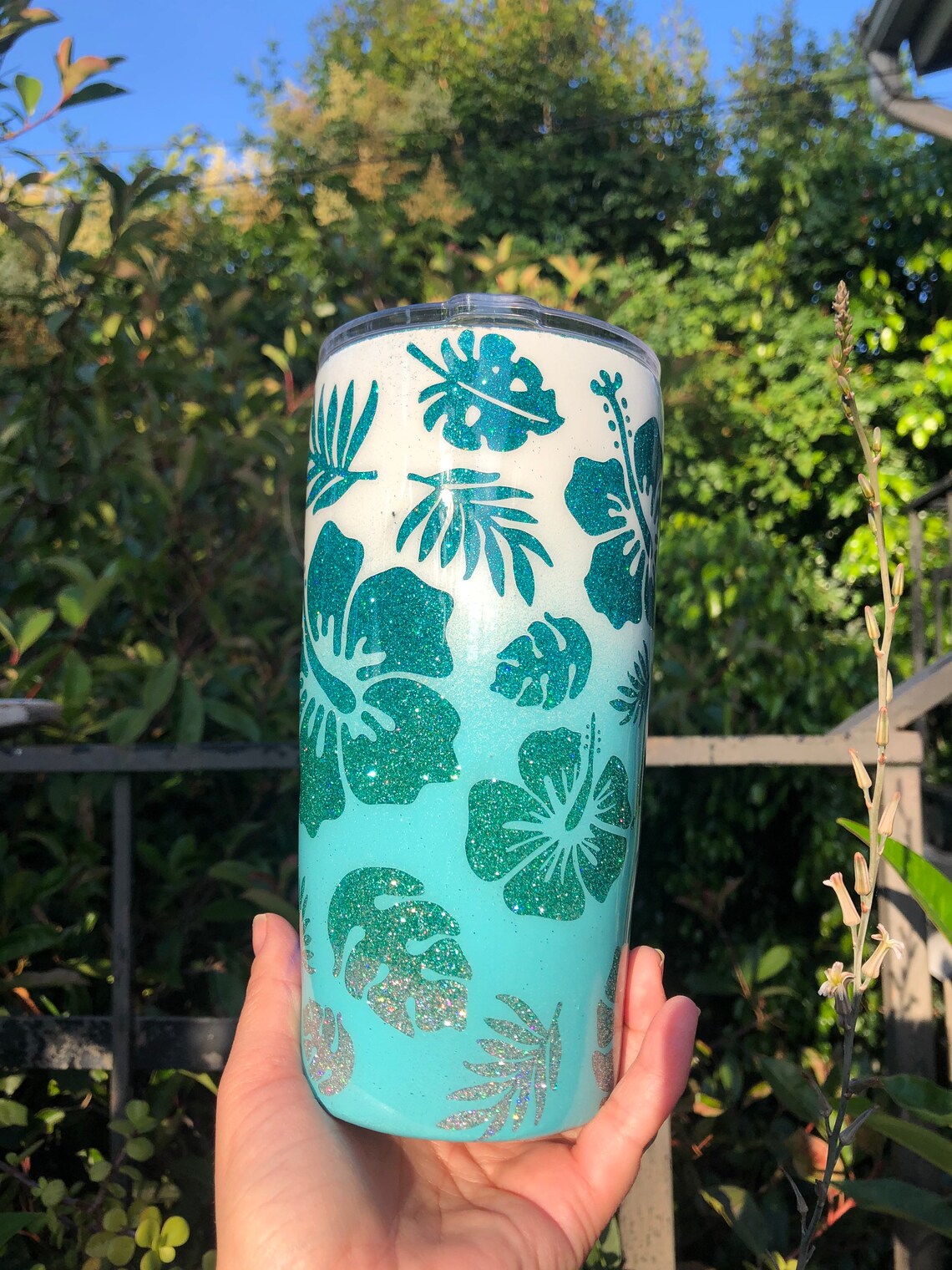 Tropical glitter ombré peekaboo epoxy resin tumbler stainless Etsy