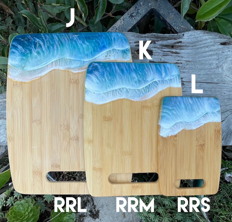 Ocean Wave bamboo cutting/cheese board made with epoxy resin, rectangle shape with handle choose your size, house warming gift, surfer gift image 5