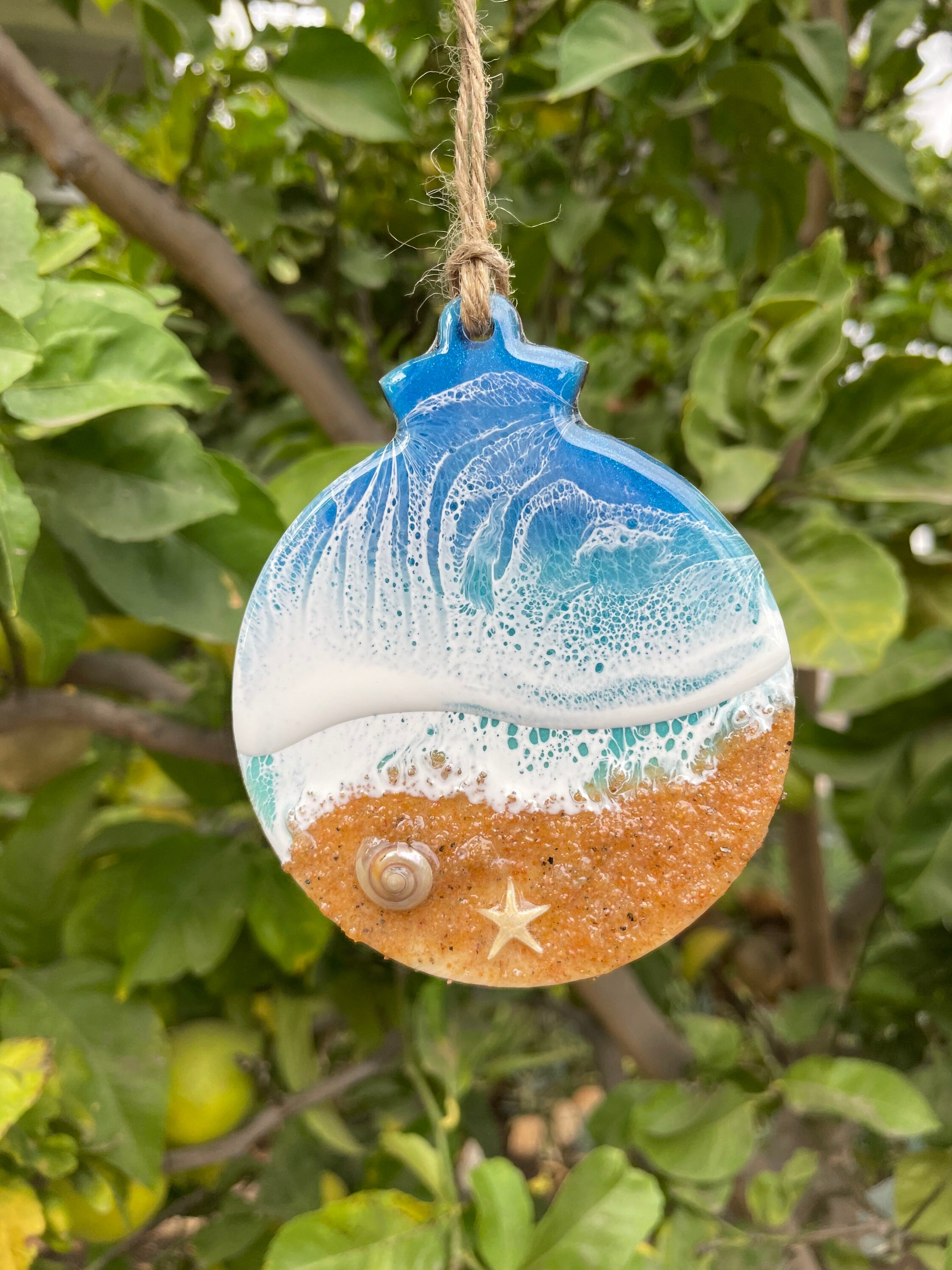 Starfish w/Seashells Florida Hand Painted Glass Christmas Ornament Starfish w/Seashells Florida Hand Painted Glass Christmas Ornament