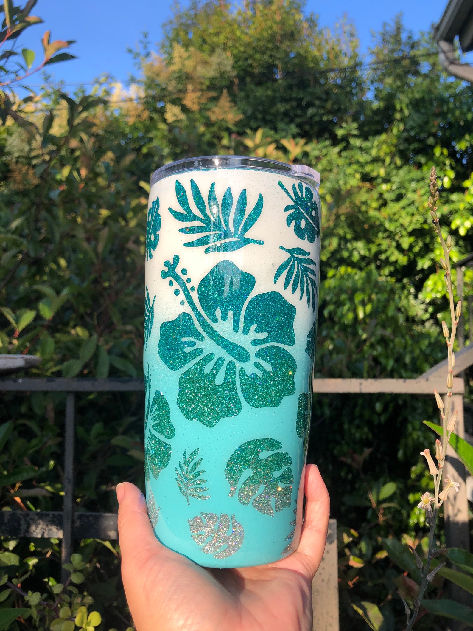 Tropical glitter ombré peekaboo epoxy resin tumbler stainless Etsy